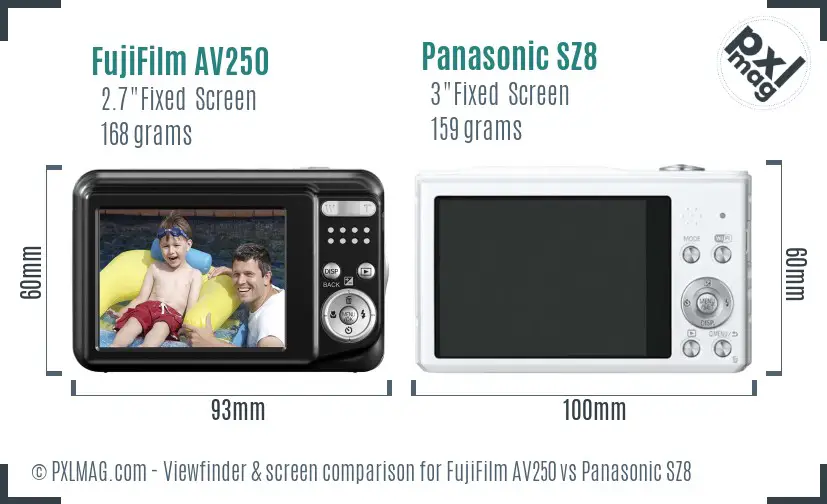 FujiFilm AV250 vs Panasonic SZ8 Screen and Viewfinder comparison