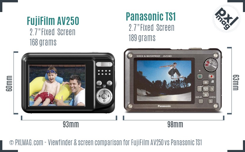 FujiFilm AV250 vs Panasonic TS1 Screen and Viewfinder comparison