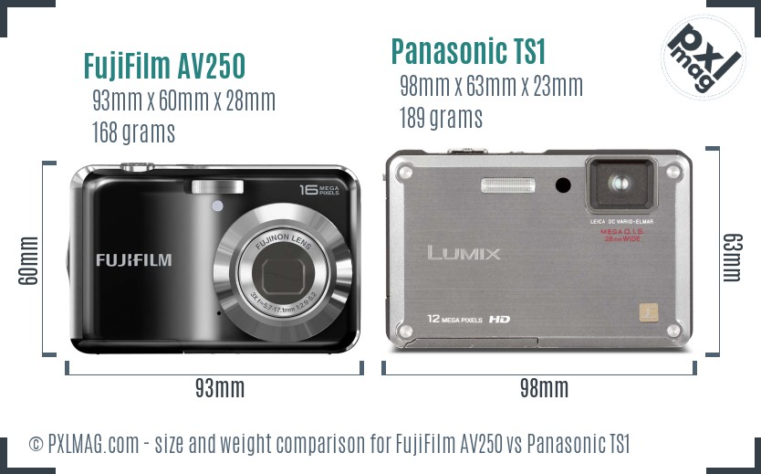 FujiFilm AV250 vs Panasonic TS1 size comparison