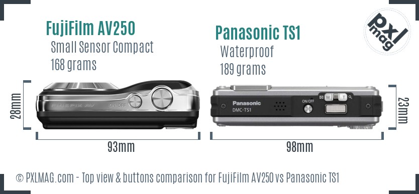 FujiFilm AV250 vs Panasonic TS1 top view buttons comparison