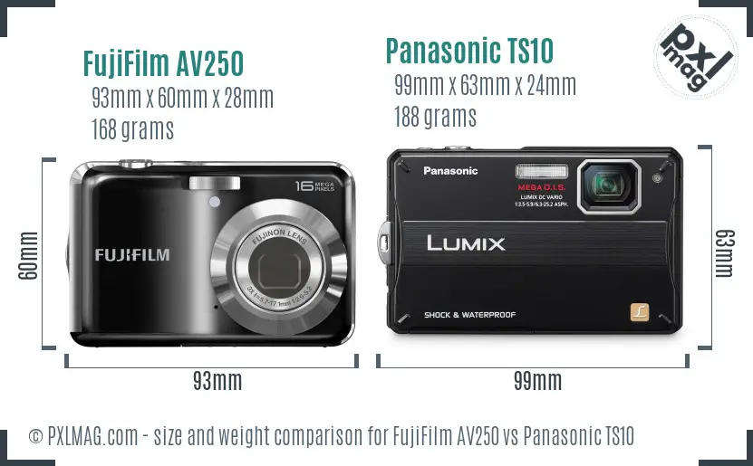 FujiFilm AV250 vs Panasonic TS10 size comparison