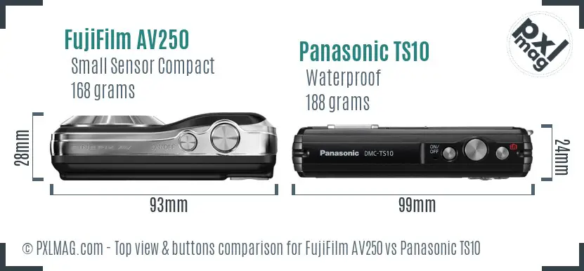 FujiFilm AV250 vs Panasonic TS10 top view buttons comparison