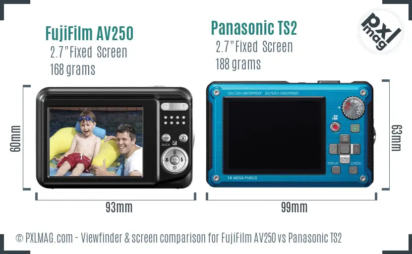 FujiFilm AV250 vs Panasonic TS2 Screen and Viewfinder comparison