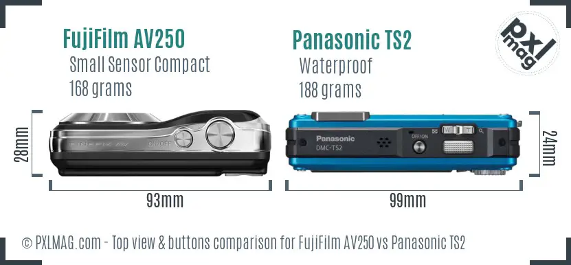 FujiFilm AV250 vs Panasonic TS2 top view buttons comparison