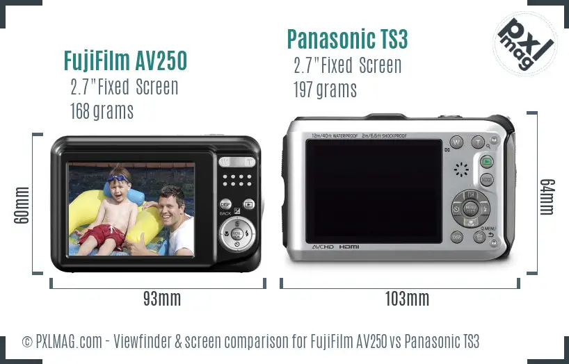 FujiFilm AV250 vs Panasonic TS3 Screen and Viewfinder comparison