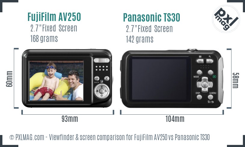 FujiFilm AV250 vs Panasonic TS30 Screen and Viewfinder comparison