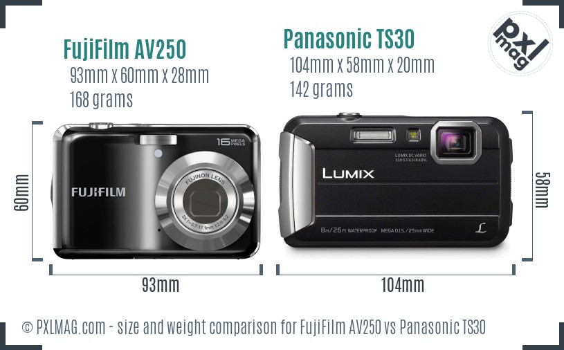 FujiFilm AV250 vs Panasonic TS30 size comparison