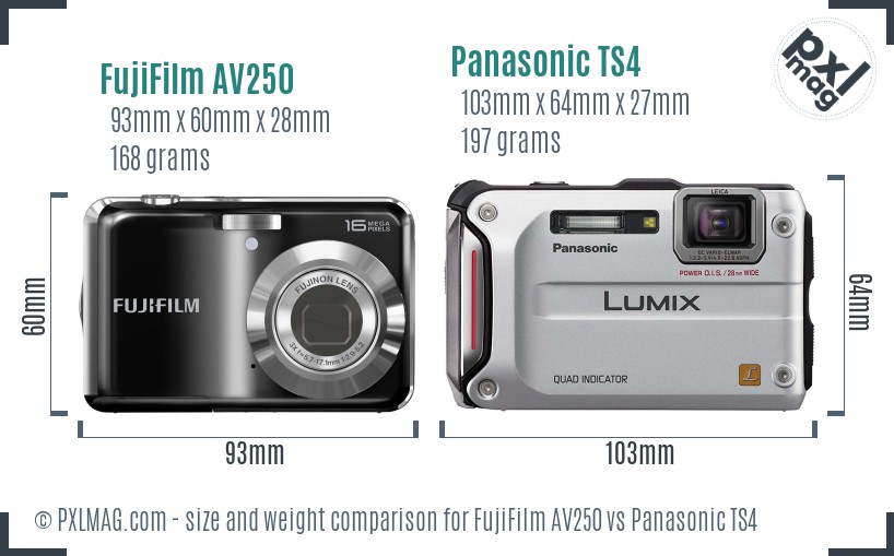 FujiFilm AV250 vs Panasonic TS4 size comparison