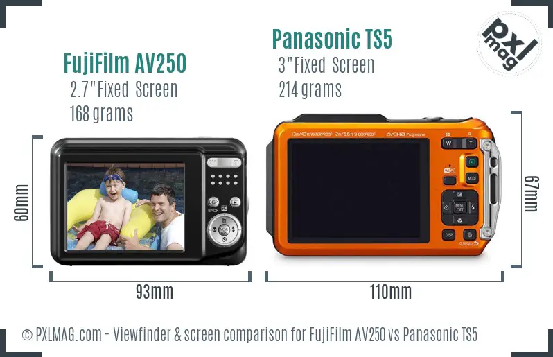 FujiFilm AV250 vs Panasonic TS5 Screen and Viewfinder comparison