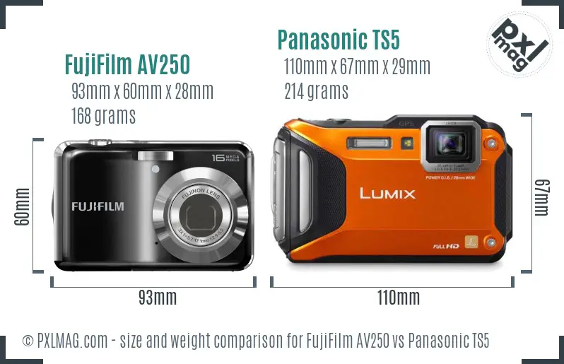 FujiFilm AV250 vs Panasonic TS5 size comparison