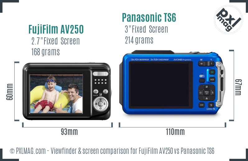 FujiFilm AV250 vs Panasonic TS6 Screen and Viewfinder comparison