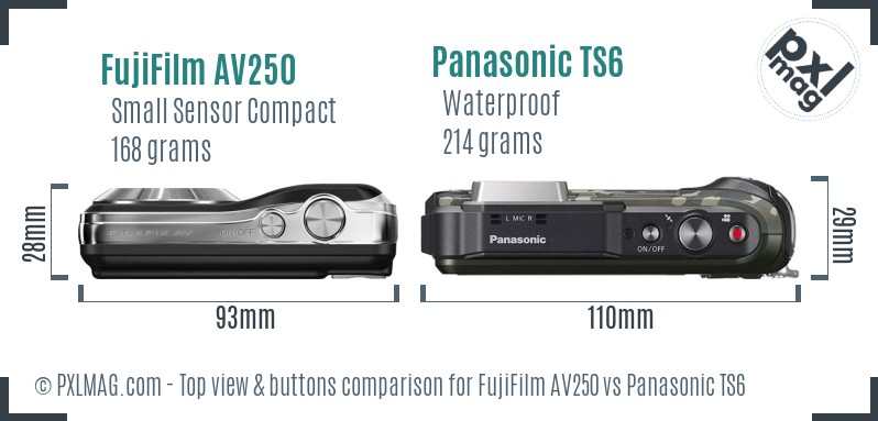 FujiFilm AV250 vs Panasonic TS6 top view buttons comparison