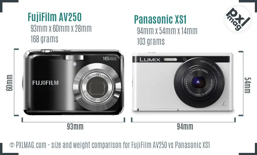 FujiFilm AV250 vs Panasonic XS1 size comparison