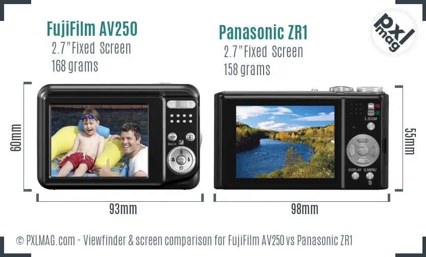 FujiFilm AV250 vs Panasonic ZR1 Screen and Viewfinder comparison