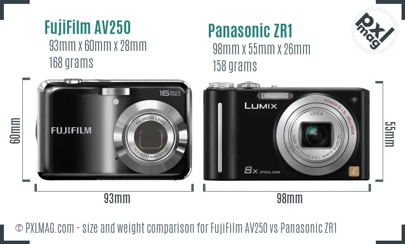 FujiFilm AV250 vs Panasonic ZR1 size comparison