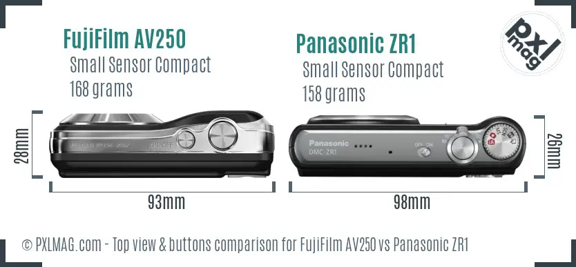 FujiFilm AV250 vs Panasonic ZR1 top view buttons comparison