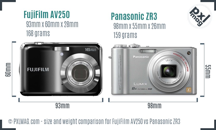 FujiFilm AV250 vs Panasonic ZR3 size comparison