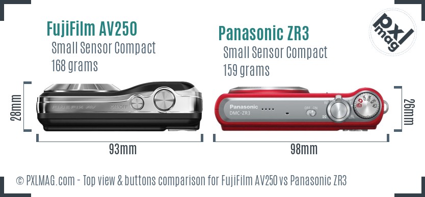 FujiFilm AV250 vs Panasonic ZR3 top view buttons comparison