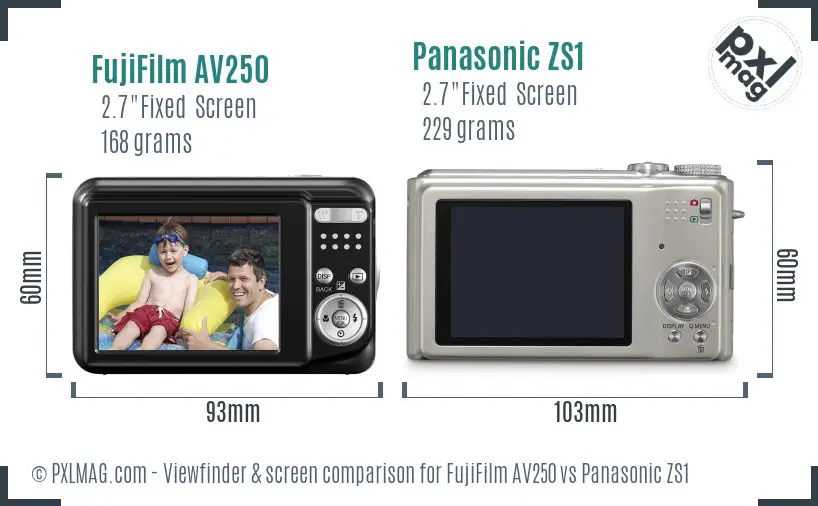 FujiFilm AV250 vs Panasonic ZS1 Screen and Viewfinder comparison
