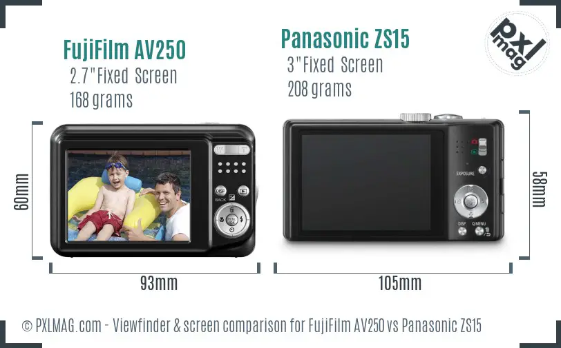 FujiFilm AV250 vs Panasonic ZS15 Screen and Viewfinder comparison