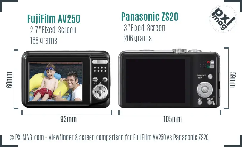 FujiFilm AV250 vs Panasonic ZS20 Screen and Viewfinder comparison FujiFilm AV250 vs Panasonic ZS20 Screen and Viewfinder comparison