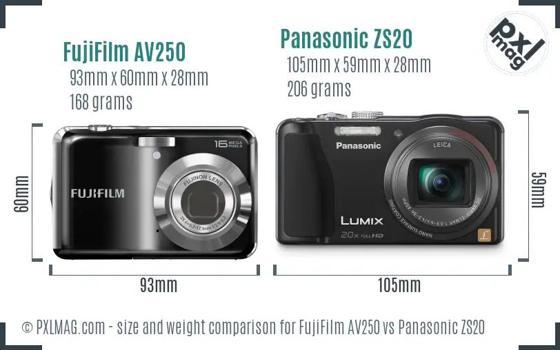 FujiFilm AV250 vs Panasonic ZS20 size comparison FujiFilm AV250 vs Panasonic ZS20 size comparison