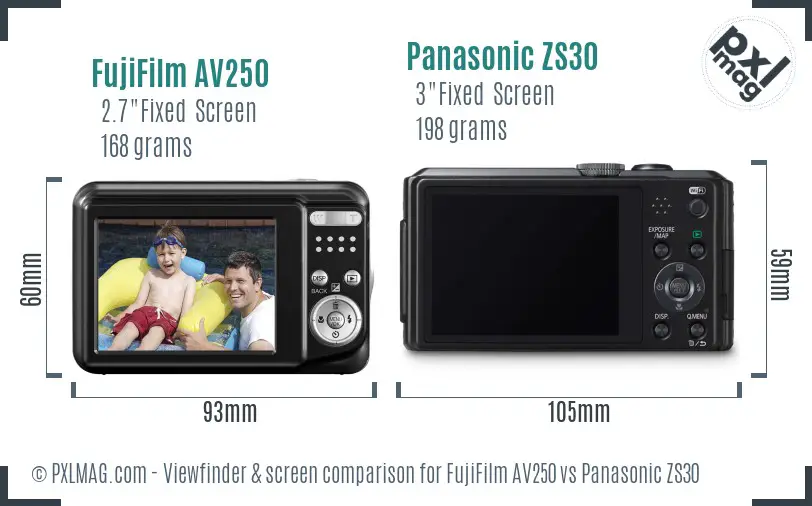 FujiFilm AV250 vs Panasonic ZS30 Screen and Viewfinder comparison