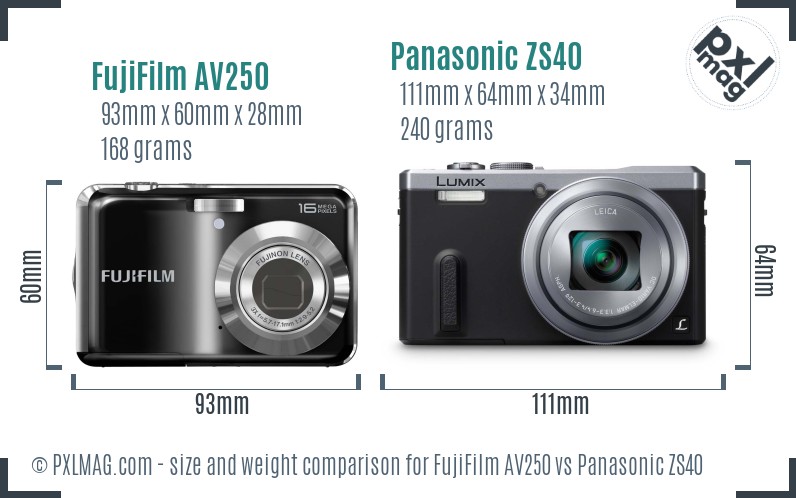 FujiFilm AV250 vs Panasonic ZS40 size comparison