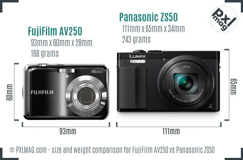 FujiFilm AV250 vs Panasonic ZS50 size comparison FujiFilm AV250 vs Panasonic ZS50 size comparison