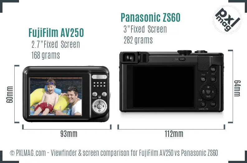 FujiFilm AV250 vs Panasonic ZS60 Screen and Viewfinder comparison