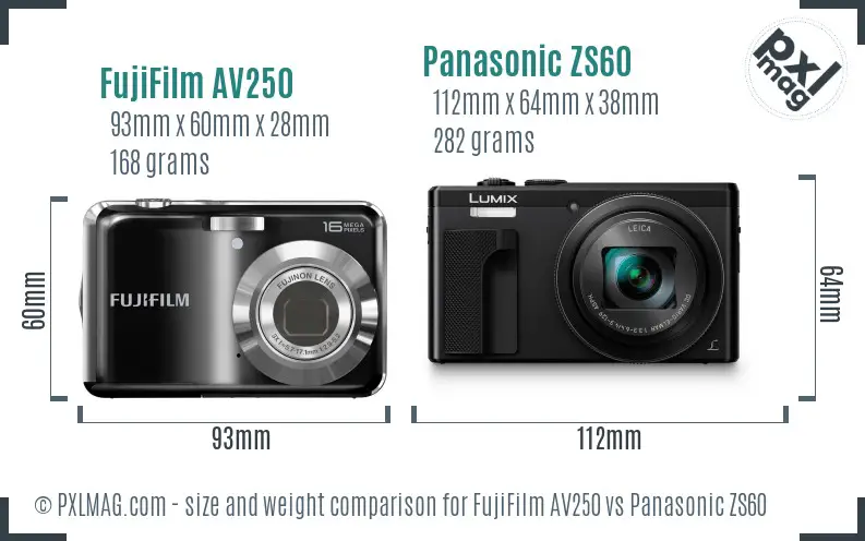 FujiFilm AV250 vs Panasonic ZS60 size comparison