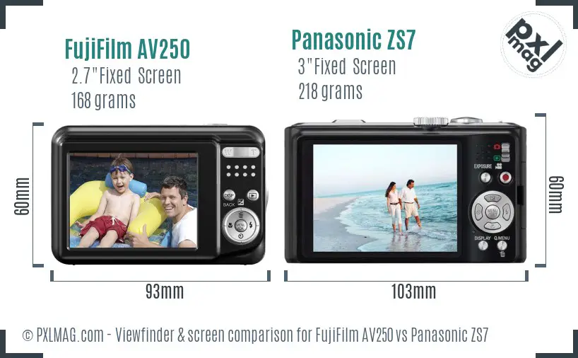 FujiFilm AV250 vs Panasonic ZS7 Screen and Viewfinder comparison