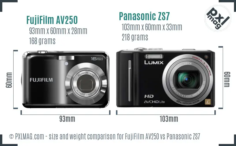 FujiFilm AV250 vs Panasonic ZS7 size comparison FujiFilm AV250 vs Panasonic ZS7 size comparison
