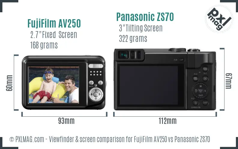 FujiFilm AV250 vs Panasonic ZS70 Screen and Viewfinder comparison