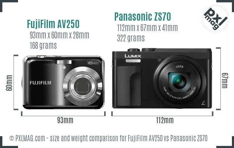 FujiFilm AV250 vs Panasonic ZS70 size comparison