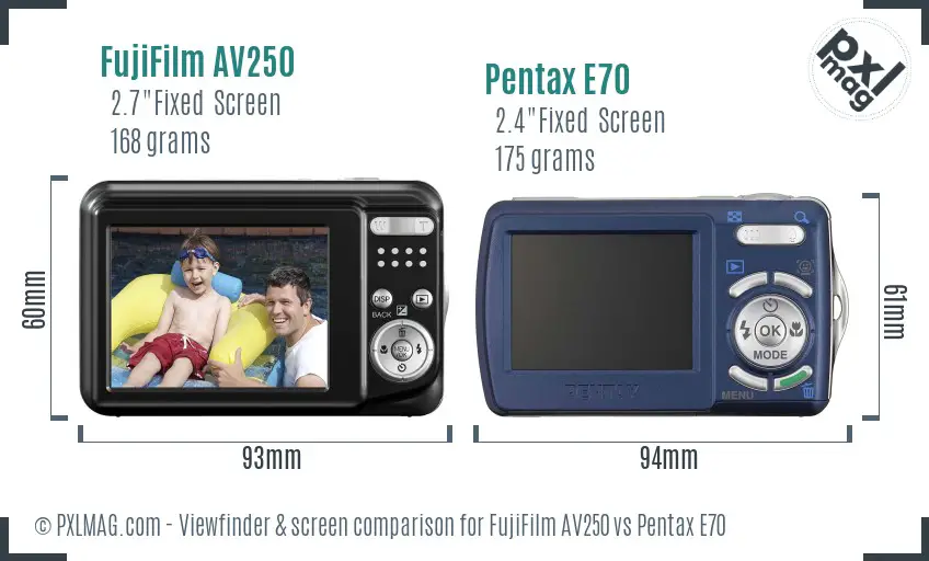 FujiFilm AV250 vs Pentax E70 Screen and Viewfinder comparison FujiFilm AV250 vs Pentax E70 Screen and Viewfinder comparison