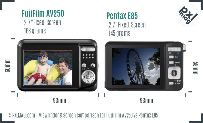 FujiFilm AV250 vs Pentax E85 Screen and Viewfinder comparison FujiFilm AV250 vs Pentax E85 Screen and Viewfinder comparison