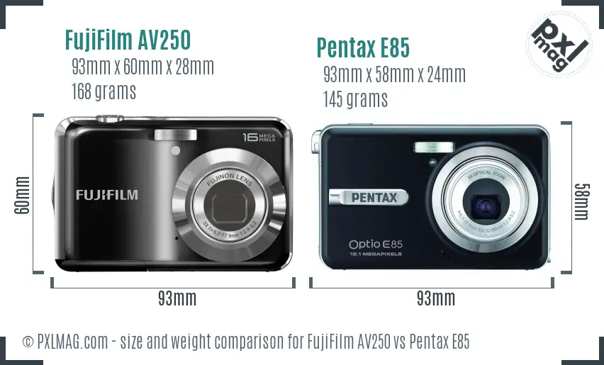 FujiFilm AV250 vs Pentax E85 size comparison FujiFilm AV250 vs Pentax E85 size comparison