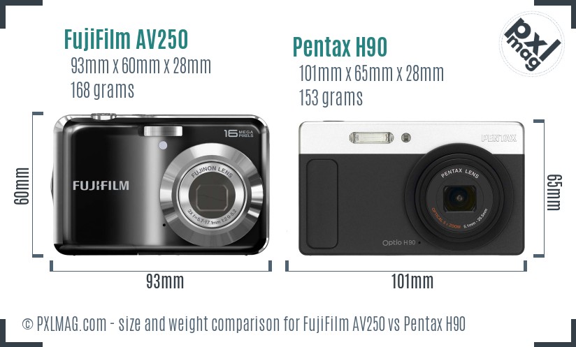 FujiFilm AV250 vs Pentax H90 size comparison