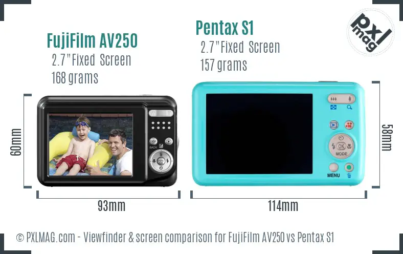 FujiFilm AV250 vs Pentax S1 Screen and Viewfinder comparison