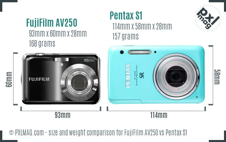 FujiFilm AV250 vs Pentax S1 size comparison