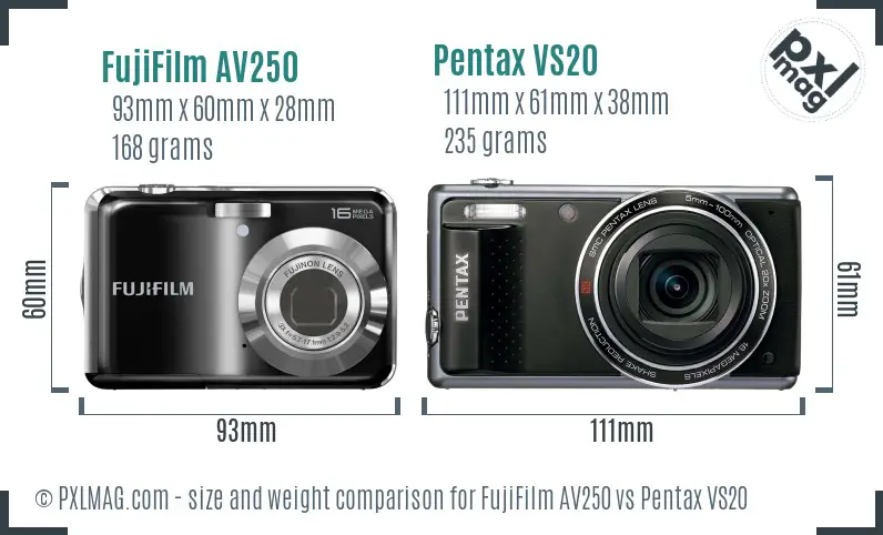FujiFilm AV250 vs Pentax VS20 size comparison