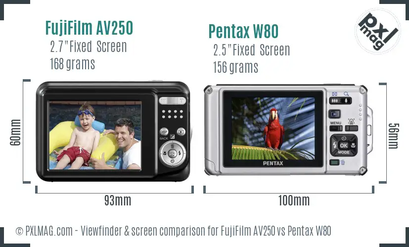 FujiFilm AV250 vs Pentax W80 Screen and Viewfinder comparison