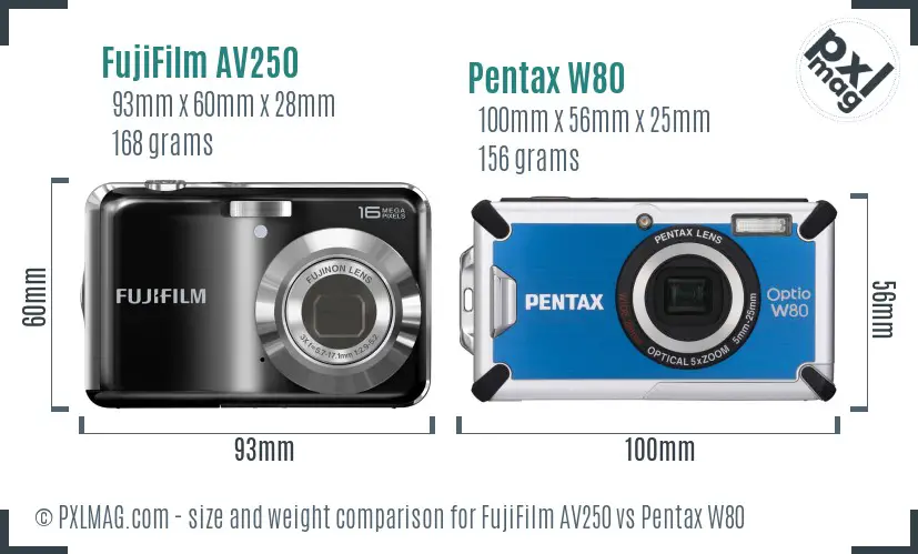 FujiFilm AV250 vs Pentax W80 size comparison