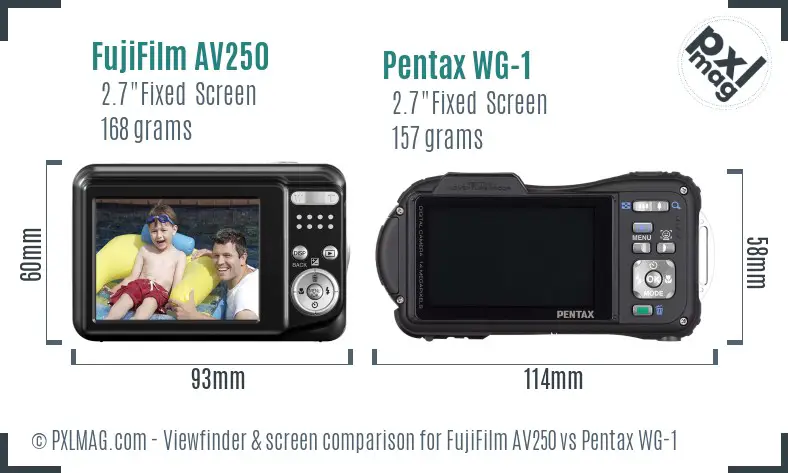 FujiFilm AV250 vs Pentax WG-1 Screen and Viewfinder comparison FujiFilm AV250 vs Pentax WG-1 Screen and Viewfinder comparison