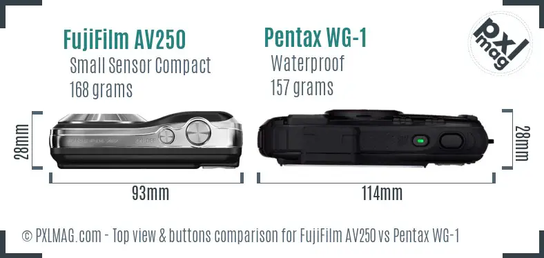 FujiFilm AV250 vs Pentax WG-1 top view buttons comparison FujiFilm AV250 vs Pentax WG-1 top view buttons comparison