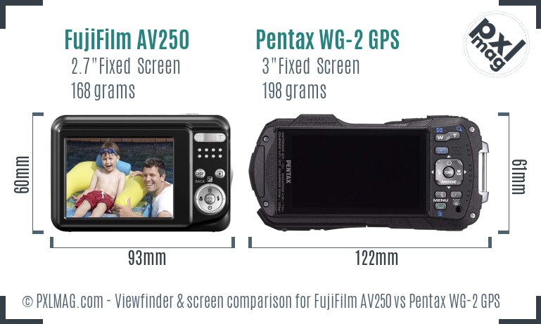 FujiFilm AV250 vs Pentax WG-2 GPS Screen and Viewfinder comparison