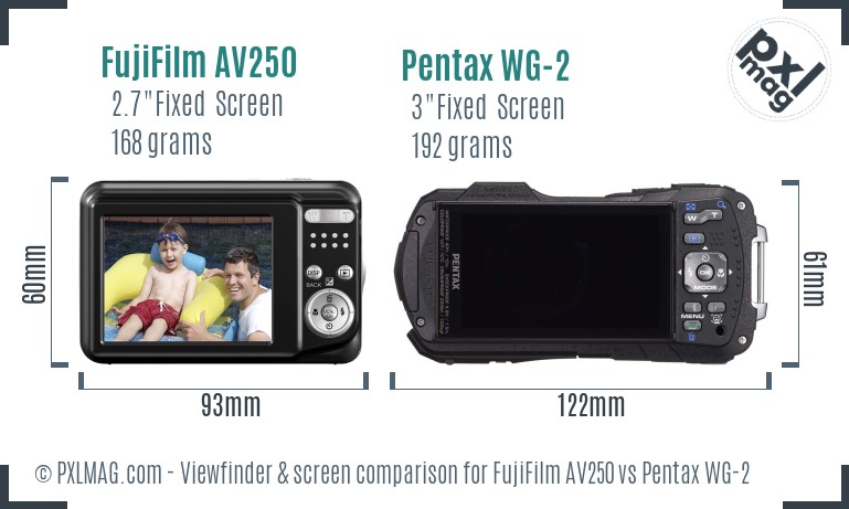 FujiFilm AV250 vs Pentax WG-2 Screen and Viewfinder comparison