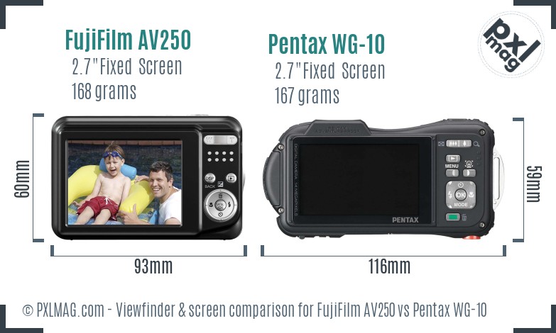 FujiFilm AV250 vs Pentax WG-10 Screen and Viewfinder comparison