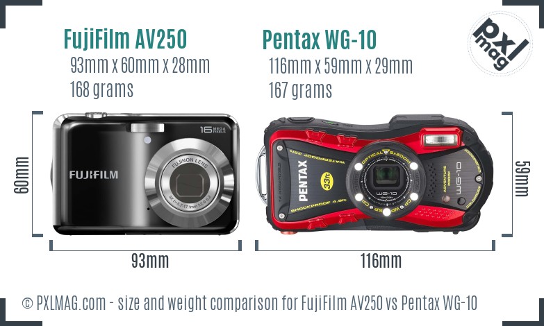 FujiFilm AV250 vs Pentax WG-10 size comparison FujiFilm AV250 vs Pentax WG-10 size comparison